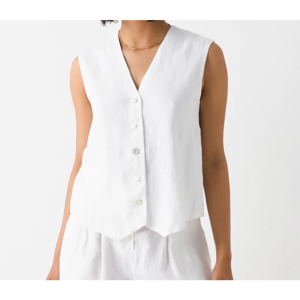 DONNI. White 100% Linen Oversized Vest Small Quiet Luxury Minimalist Coastal EUC